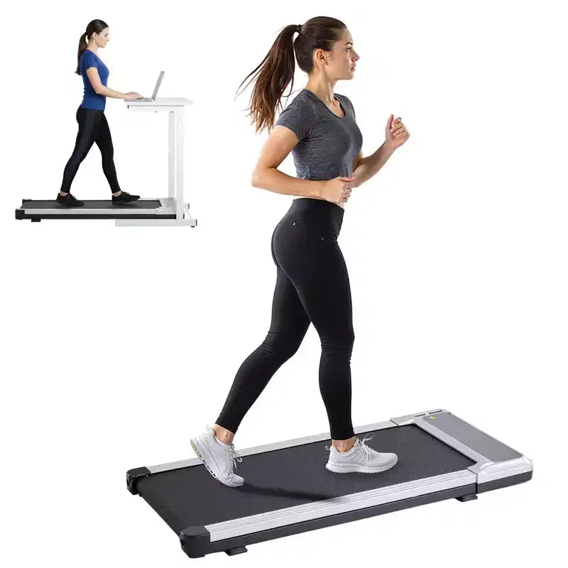 Tapis de marche Okak sous le bureau avec fonctionnement silencieux, tapis de marche sans barre de maintien, tapis de course à vitesse réglable pour la maison, le bureau, argent