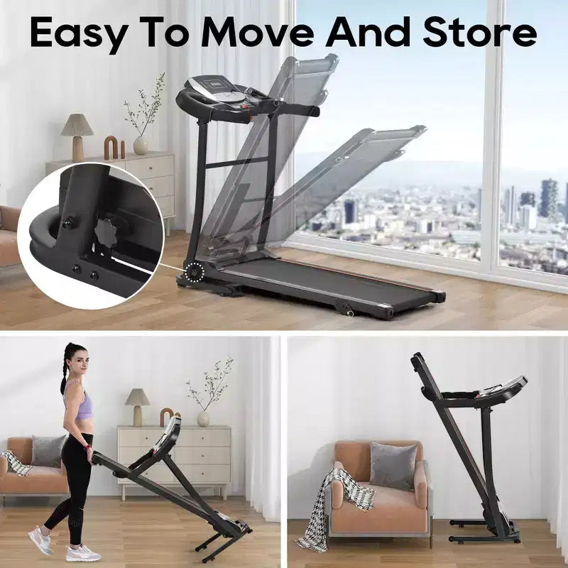 Okak Folding Treadmills with Pulse Sensor, Walking Pad Treadmill with Quiet Brushless Motor, 12 Preset Programs Treadmill with Incline, Black+Silver