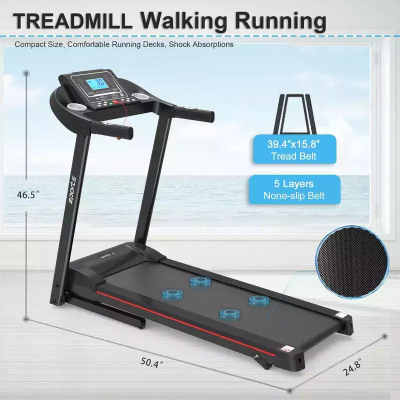 Tapis de course pliable Okak avec inclinaison et écran LCD 5 pouces, tapis de course portable avec musique Bluetooth, tapis de marche pour homme, femme, noir