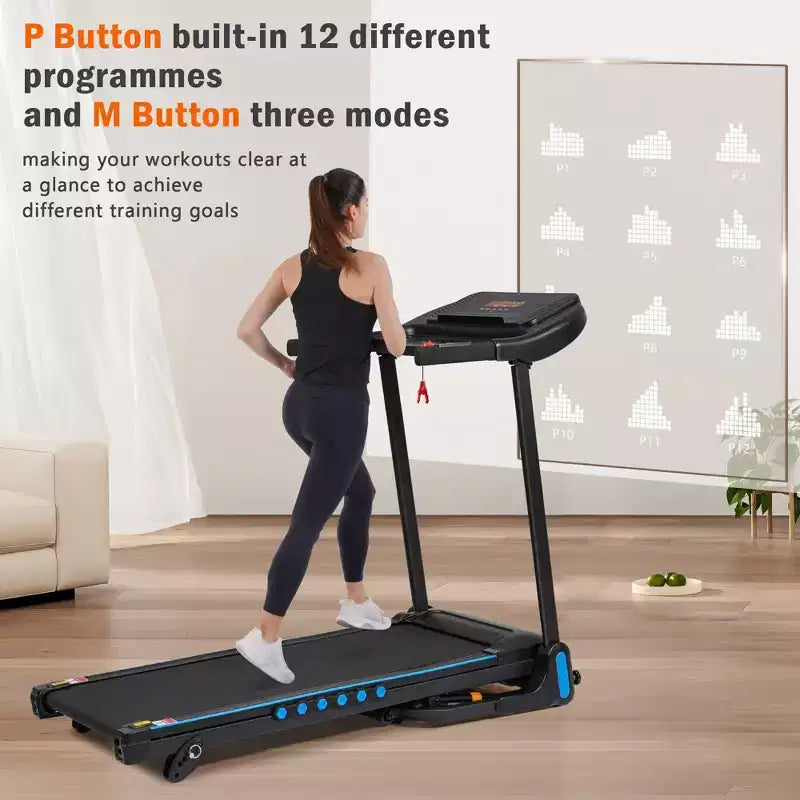 Tapis de course Okak 3.0 HP avec inclinaison et système hydraulique, tapis de course pliable automatiquement avec chargement USB et Type C, tapis de marche avec haut-parleur Bluetooth, noir