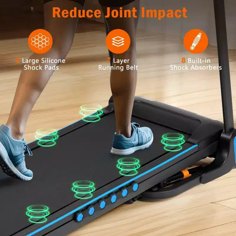 Tapis de course Okak 3.0 HP avec inclinaison et système hydraulique, tapis de course pliable automatiquement avec chargement USB et Type C, tapis de marche avec haut-parleur Bluetooth, noir