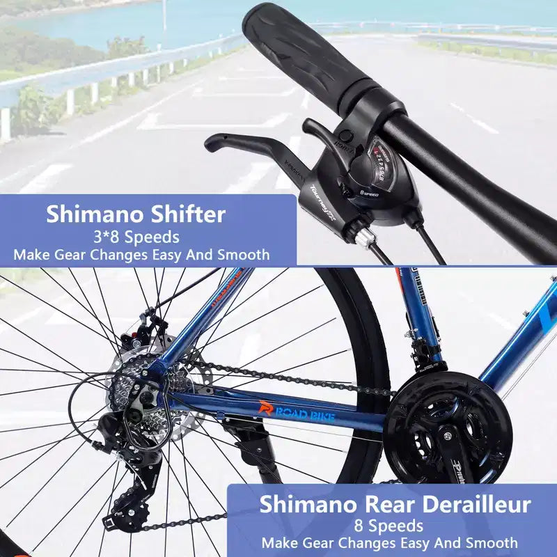 Road Bike with 24 Speeds Drivetrain, 700C Bike with Disc Brakes, Lightweight City Bike Aluminum Alloy Frame,Road Hybrid Bike for Men Women