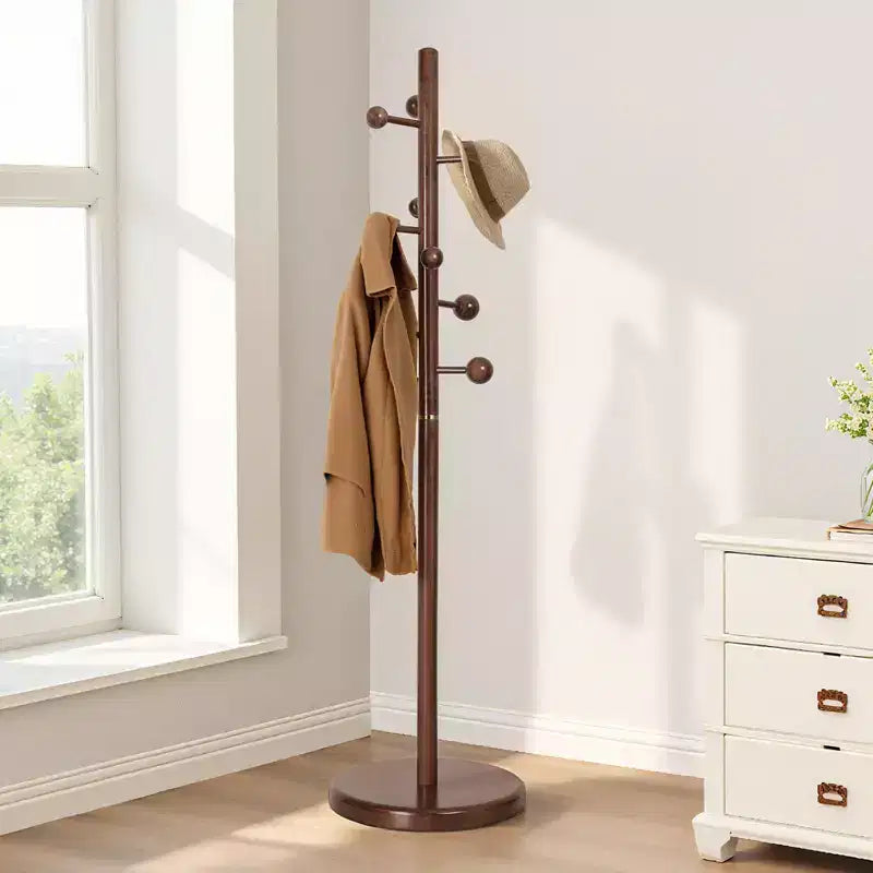 Porte-manteau sur pied Bekrvio en bois avec 9 crochets, base ronde stable, porte-manteau d'entrée robuste – 183,9 cm (H) x 39,1 cm (L)