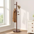 Porte-manteau sur pied Bekrvio en bois avec 9 crochets, base ronde stable, porte-manteau d'entrée robuste – 183,9 cm (H) x 39,1 cm (L)