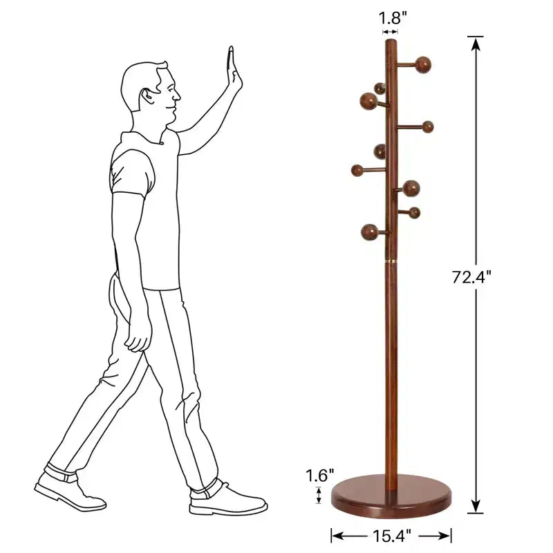 Porte-manteau sur pied Bekrvio en bois avec 9 crochets, base ronde stable, porte-manteau d'entrée robuste – 183,9 cm (H) x 39,1 cm (L)