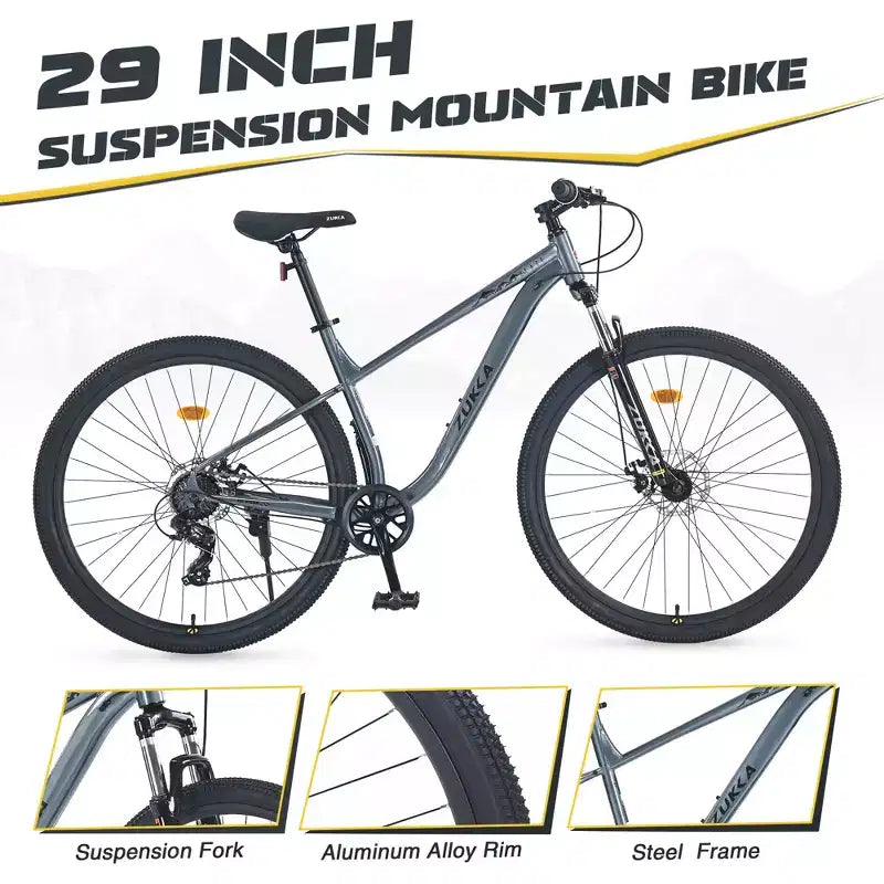 29 Inch Mountain Bike, Single Speed/ 8 Speeds , Steel Frame, Front Suspension Fork, Disc Brake Bicycle for Women Men Adult,Multi Color