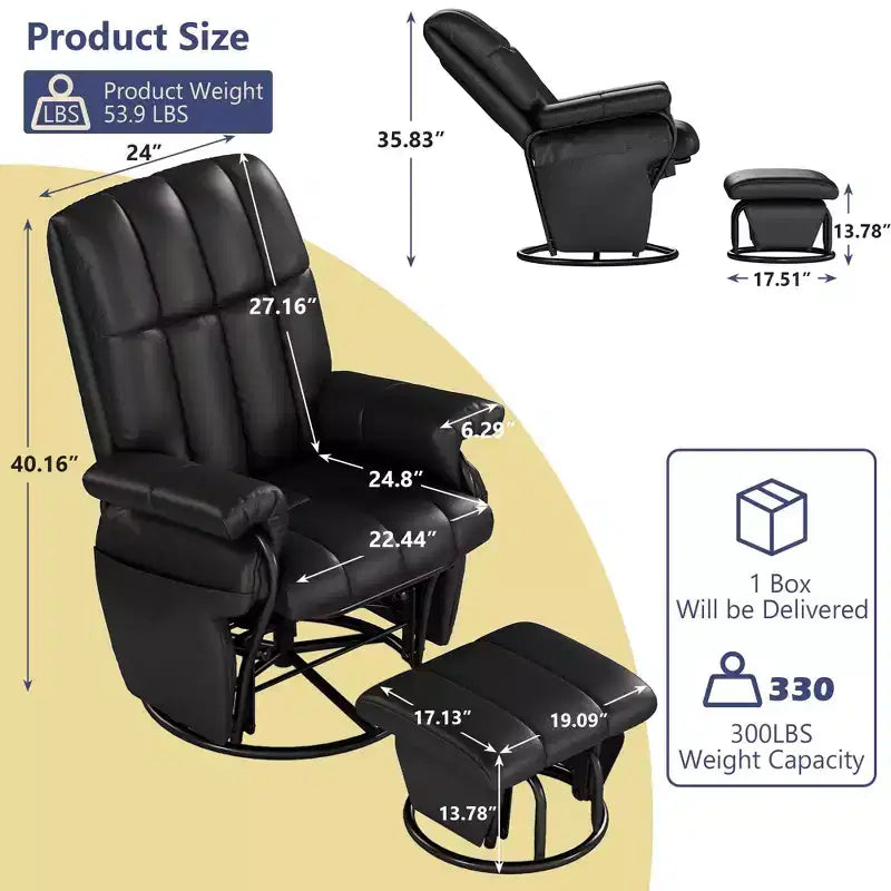 Fauteuil inclinable, pivotant et basculant TYBOATLE avec pouf assorti, fauteuil d'allaitement ergonomique en similicuir pour salon