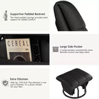 Fauteuil inclinable, pivotant et basculant TYBOATLE avec pouf assorti, fauteuil d'allaitement ergonomique en similicuir pour salon