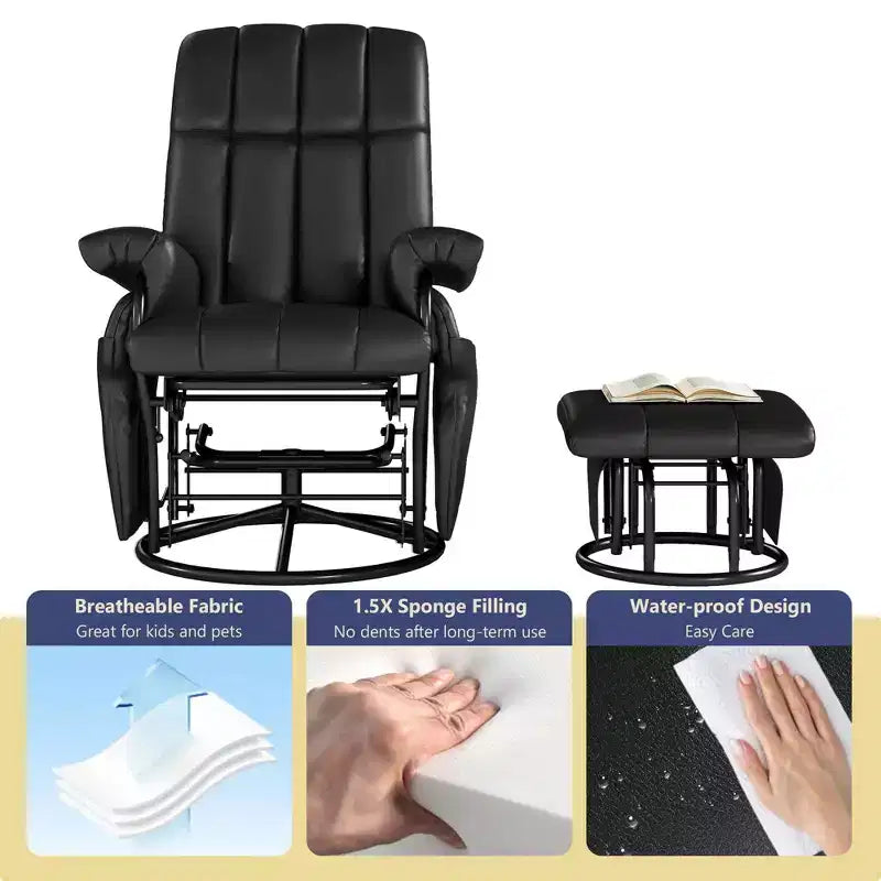 Fauteuil inclinable, pivotant et basculant TYBOATLE avec pouf assorti, fauteuil d'allaitement ergonomique en similicuir pour salon