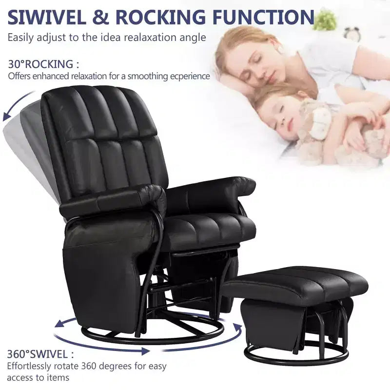 Fauteuil inclinable, pivotant et basculant TYBOATLE avec pouf assorti, fauteuil d'allaitement ergonomique en similicuir pour salon