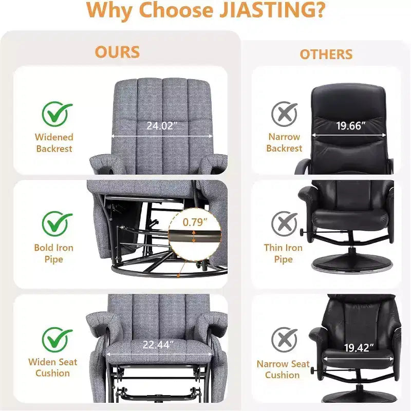 Fauteuil inclinable, pivotant et basculant TYBOATLE avec pouf assorti, fauteuil d'allaitement ergonomique en similicuir pour salon