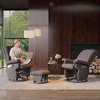 Fauteuil inclinable, pivotant et basculant TYBOATLE avec pouf assorti, fauteuil d'allaitement ergonomique en similicuir pour salon