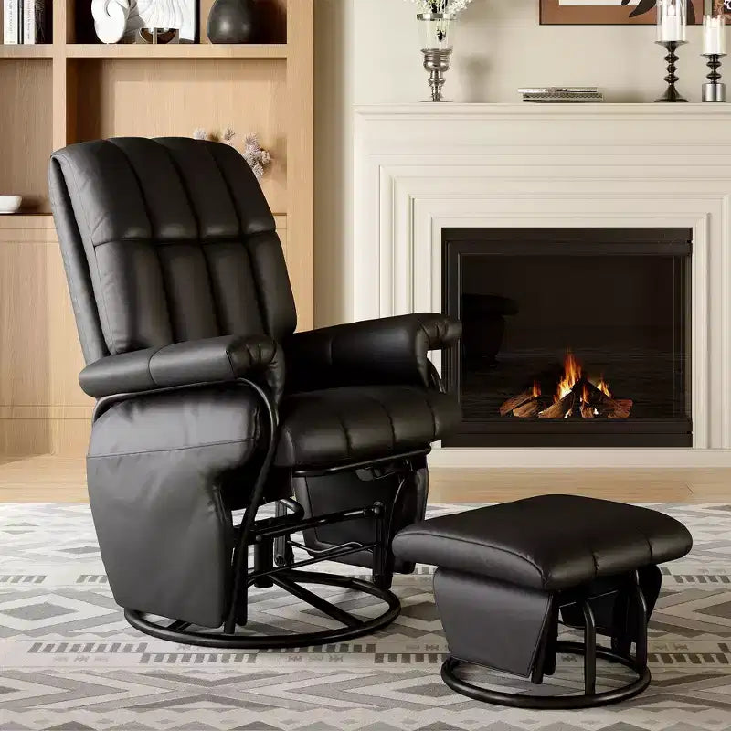 Fauteuil inclinable, pivotant et basculant TYBOATLE avec pouf assorti, fauteuil d'allaitement ergonomique en similicuir pour salon