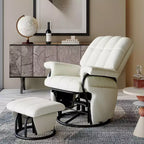 Fauteuil inclinable, pivotant et basculant TYBOATLE avec pouf assorti, fauteuil d'allaitement ergonomique en similicuir pour salon