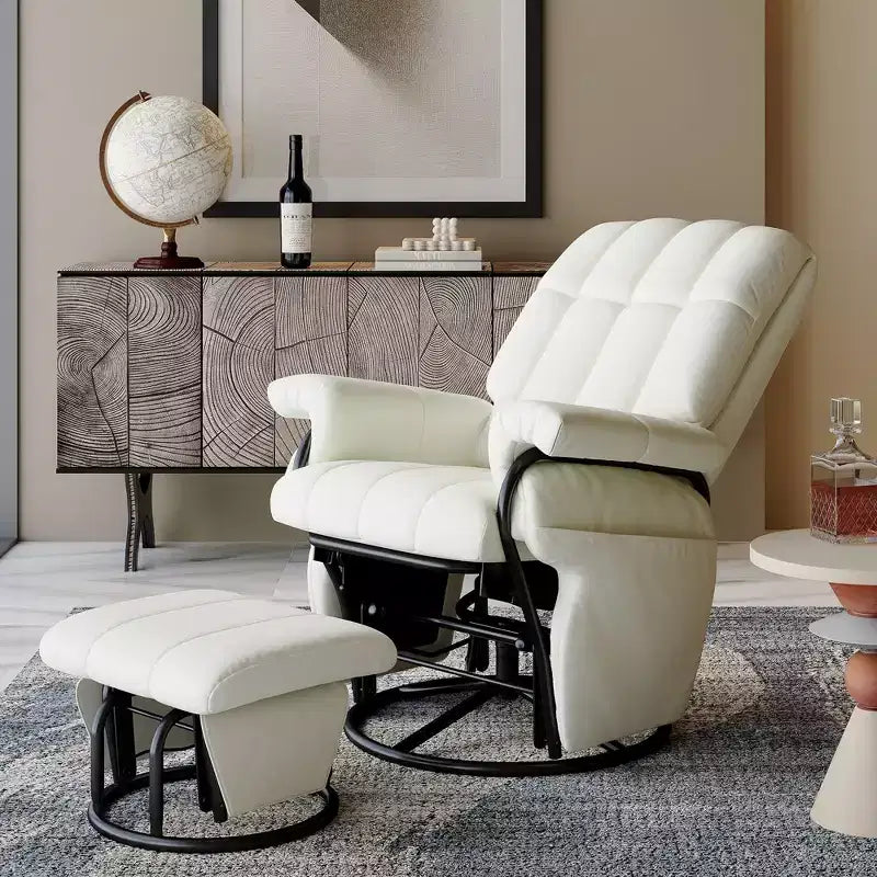 Fauteuil inclinable, pivotant et basculant TYBOATLE avec pouf assorti, fauteuil d'allaitement ergonomique en similicuir pour salon