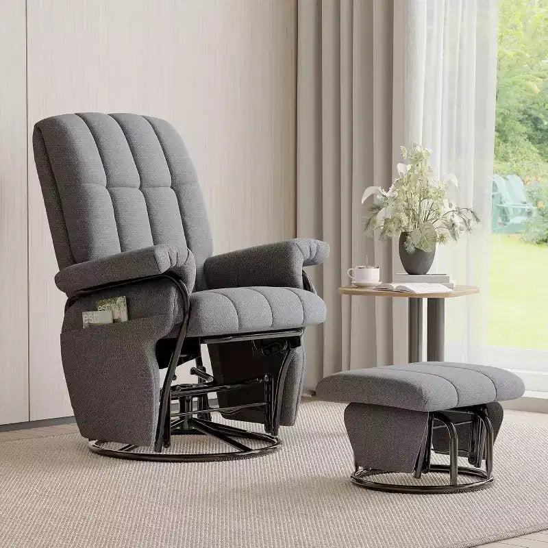 Fauteuil inclinable, pivotant et basculant TYBOATLE avec pouf assorti, fauteuil d'allaitement ergonomique en similicuir pour salon