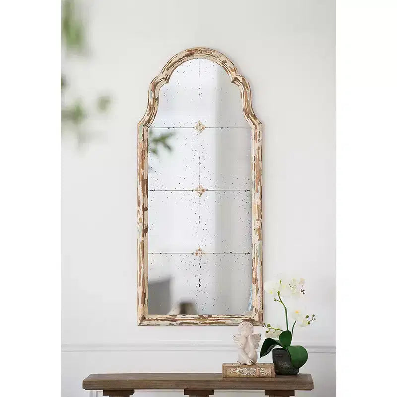 22 x 48 Inch Cream and Gold Arched Wall Mirror with Window Design