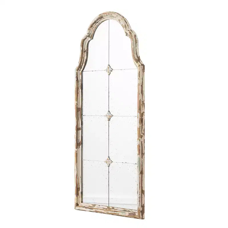Miroir mural arqué crème et doré de 22 x 48 pouces avec motif de fenêtre