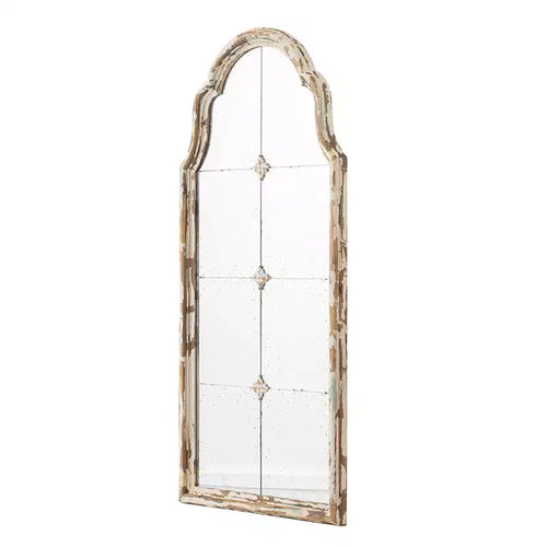 Miroir mural arqué crème et doré de 22 x 48 pouces avec motif de fenêtre