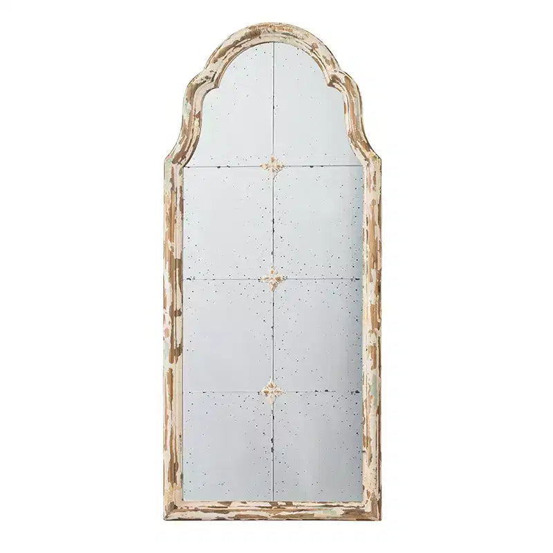 Miroir mural arqué crème et doré de 22 x 48 pouces avec motif de fenêtre