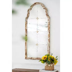 Miroir mural arqué crème et doré de 22 x 48 pouces avec motif de fenêtre