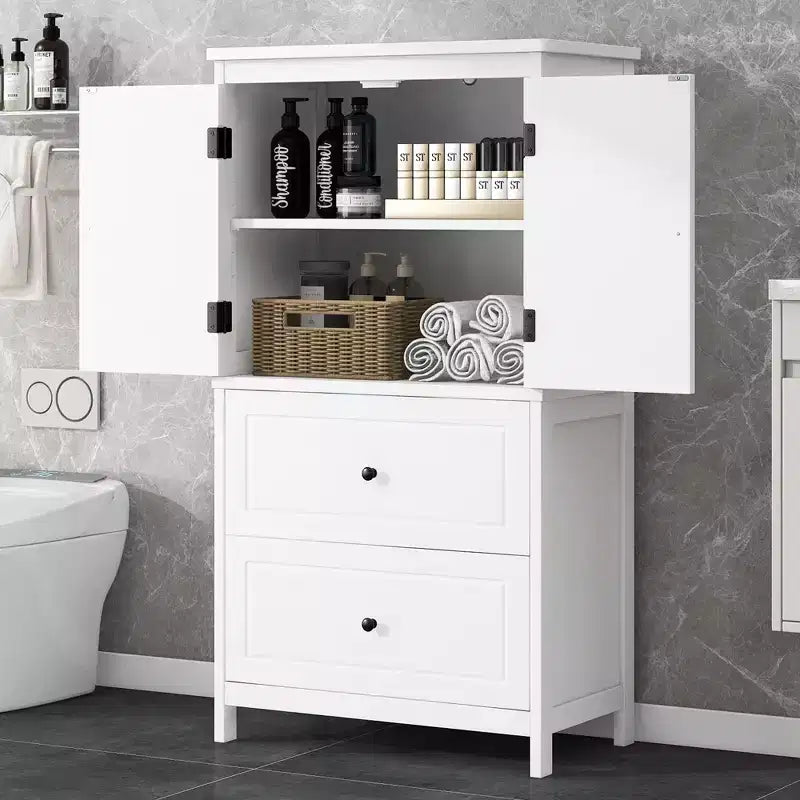 GDFStudio Joyce Meuble Colonne de Rangement Haut de Salle de Bain Moderne en Bois avec Étagère Réglable et 2 Tiroirs