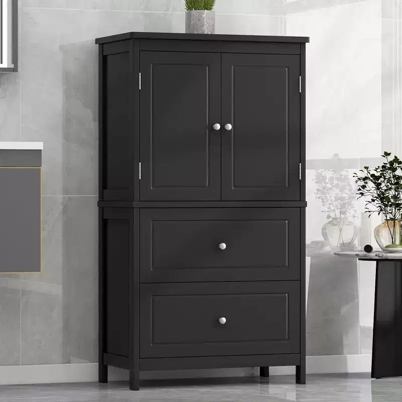 GDFStudio Joyce Meuble Colonne de Rangement Haut de Salle de Bain Moderne en Bois avec Étagère Réglable et 2 Tiroirs