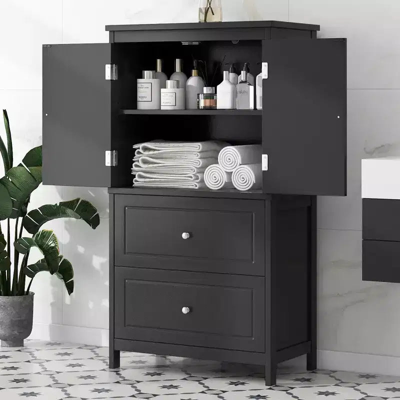 GDFStudio Joyce Modern Wood Tall Freestanding Bathroom Storage Cabinet with Adjustable Shelf and 2 Drawers