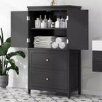 GDFStudio Joyce Modern Wood Tall Freestanding Bathroom Storage Cabinet with Adjustable Shelf and 2 Drawers