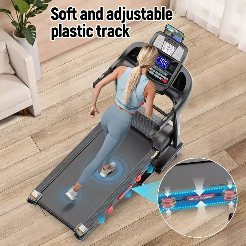 Tapis de course pliable 5.0 CV avec inclinaison automatique de 20 %, capacité de 136 kg, contrôle via application intelligente, machine de course portable pour la maison