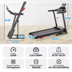 Tapis de course en solde, Tapis de course pliable en liquidation pour la maison avec inclinaison réglable, vitesse de 12 km/h, tapis de course pliable compact de 3,0 CV