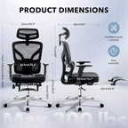 Chaise de bureau ergonomique en maille avec dossier haut, soutien lombaire et appui-tête réglables, accoudoirs 3D, pivotante à 360°, confortable pour ordinateur