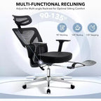 Chaise de bureau ergonomique en maille avec dossier haut, soutien lombaire et appui-tête réglables, accoudoirs 3D, pivotante à 360°, confortable pour ordinateur