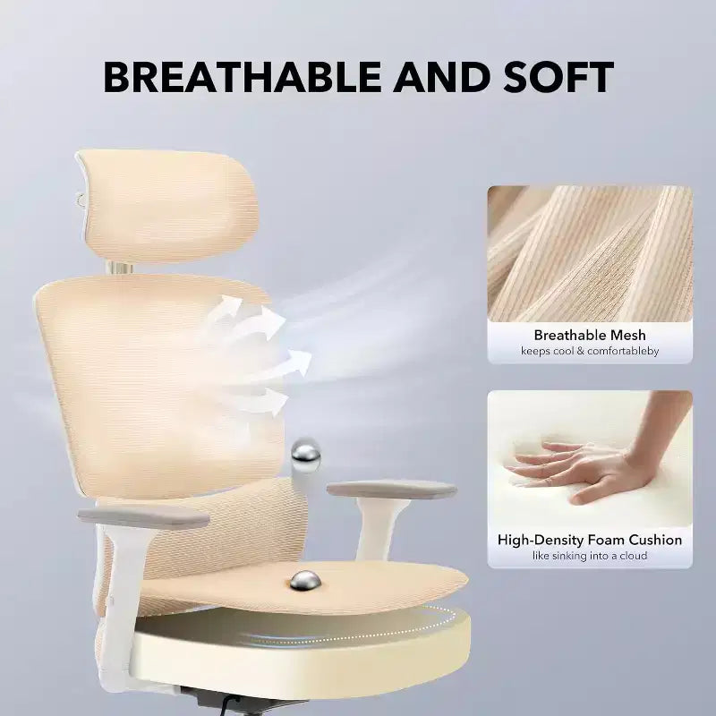 Chaise de bureau ergonomique en maille avec dossier haut, soutien lombaire et appui-tête réglables, accoudoirs 3D, pivotante à 360°, confortable pour ordinateur