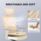 Chaise de bureau ergonomique en maille avec dossier haut, soutien lombaire et appui-tête réglables, accoudoirs 3D, pivotante à 360°, confortable pour ordinateur