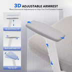 Chaise de bureau ergonomique en maille avec dossier haut, soutien lombaire et appui-tête réglables, accoudoirs 3D, pivotante à 360°, confortable pour ordinateur