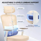 Chaise de bureau ergonomique en maille avec dossier haut, soutien lombaire et appui-tête réglables, accoudoirs 3D, pivotante à 360°, confortable pour ordinateur