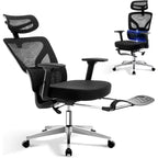 Chaise de bureau ergonomique en maille avec dossier haut, soutien lombaire et appui-tête réglables, accoudoirs 3D, pivotante à 360°, confortable pour ordinateur