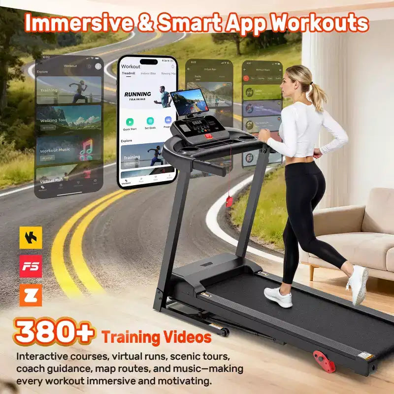 3.5HP Treadmill for Home, 300 lbs Capacity Foldable Treadmill w/ 64+7 Workouts, APP w/ Free Courses,Dual HiFi Speakers,Treadmill for Walking Running