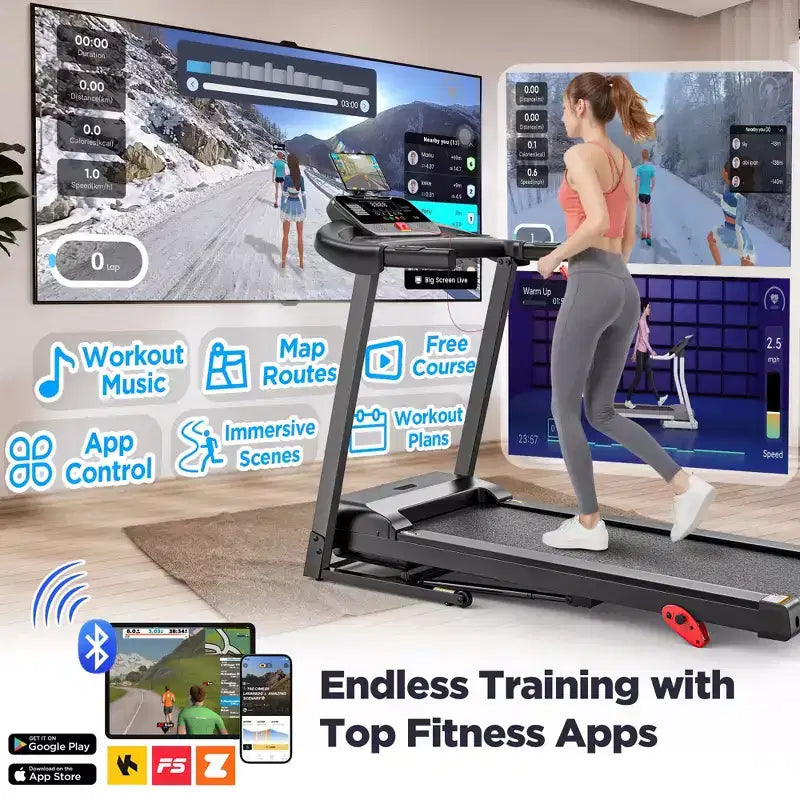 Treadmill for Home,Portable Folding Exercise Treadmill w/ Adjustable Incline,APP Control,64 Programs, 300 lb Capacity, 7.5MPH,Running Walking Jogging