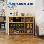 46,7 Buffet bahut de rangement, crédence moderne cannelée avec étagères réglables et 3 portes, table console en bois pour bar à café