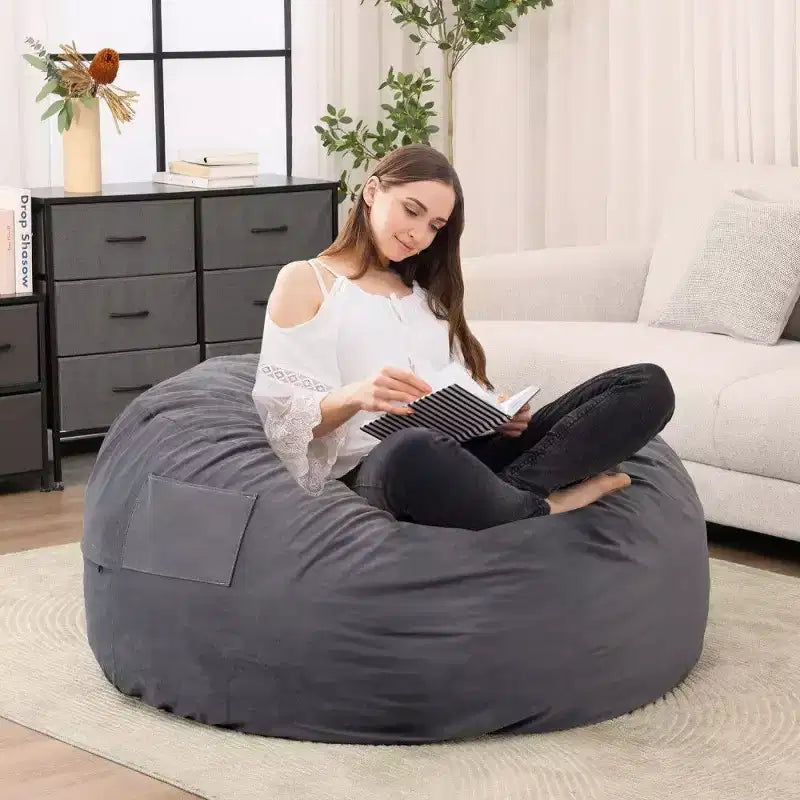 Okak Bean Bag Chair with Removable Washable Cover,Side Pocket & Carry Handle,Oversized Lounger Beanbag Chair,Easy Clean Design