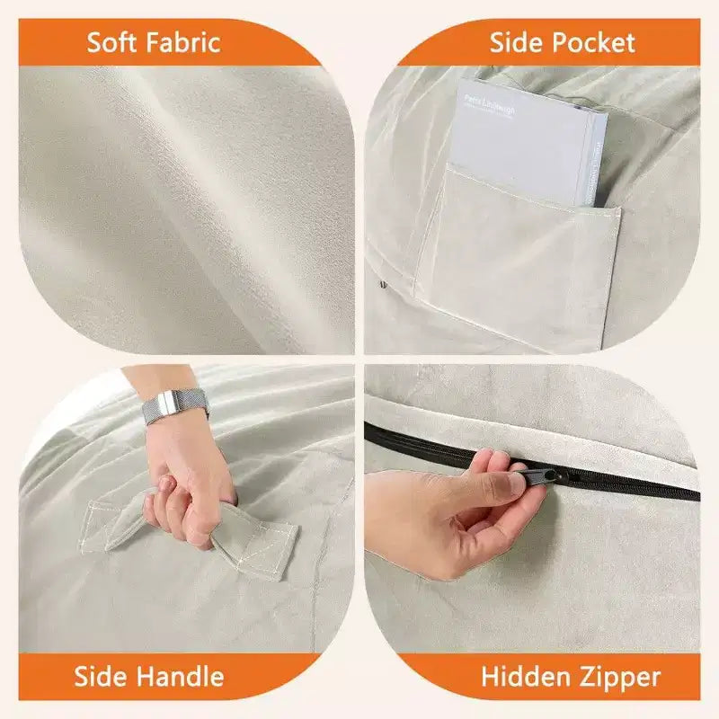 Okak Bean Bag Chair with Removable Washable Cover,Side Pocket & Carry Handle,Oversized Lounger Beanbag Chair,Easy Clean Design