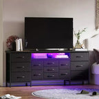 70 Inch TV Stand with 13 Drawers and LED Light for Bedroom & Living Room