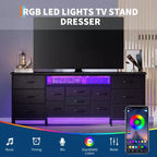 70 Inch TV Stand with 13 Drawers and LED Light for Bedroom & Living Room