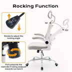 Ergonomic Office Chair, Computer Desk Chair Comfy with Flip-Up Armrests,Comfortable Lumbar Support Gaming Chairs for Bedroom,Study,Student,Wide Seat