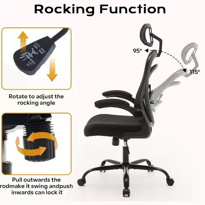 Ergonomic Office Chair, Computer Desk Chair Comfy with Flip-Up Armrests,Comfortable Lumbar Support Gaming Chairs for Bedroom,Study,Student,Wide Seat