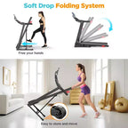 Electric Folding 3.75HP Treadmill for Home w/ Incline&APP,7.5MPH Speed,301lbs,HiFi Bluetooth Speakers,Foldable Treadmill Walking Running Machine