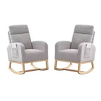 2 Pack Nursery Rocking Chair, Solid Wood Legs Glider Chair with Side Pocket, Comfortable Armchair for Living Room & Bedroom (Gray, Teddy)