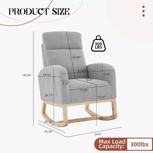 Lot de 2 fauteuils à bascule pour chambre d'enfant, fauteuil à bascule à pieds en bois massif avec poche latérale, fauteuil confortable pour salon et chambre à coucher (Gris, Teddy)
